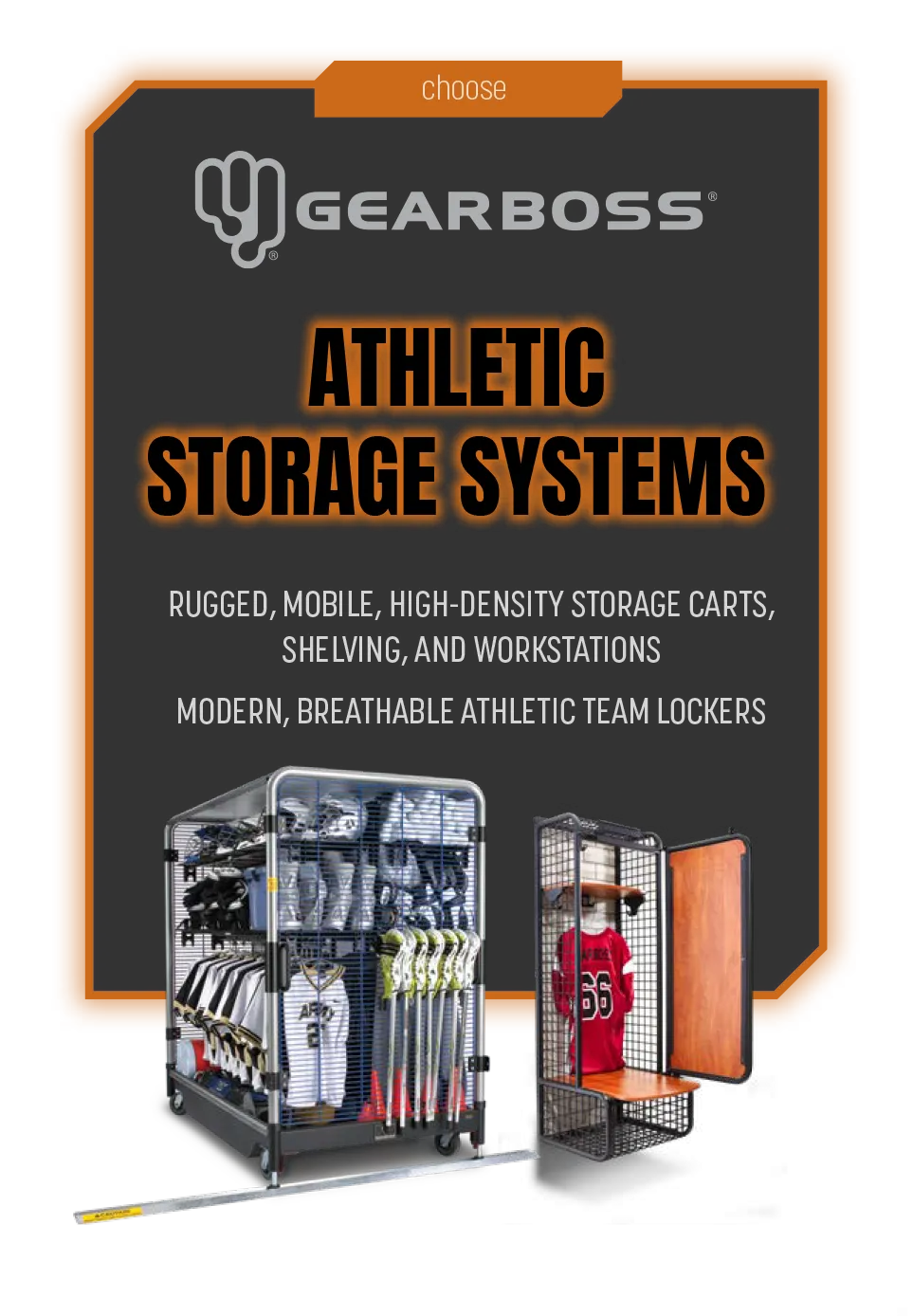 Choose Athletic Storage Systems: rugged high-density storage carts, shelving, workstations, and athletic team lockers