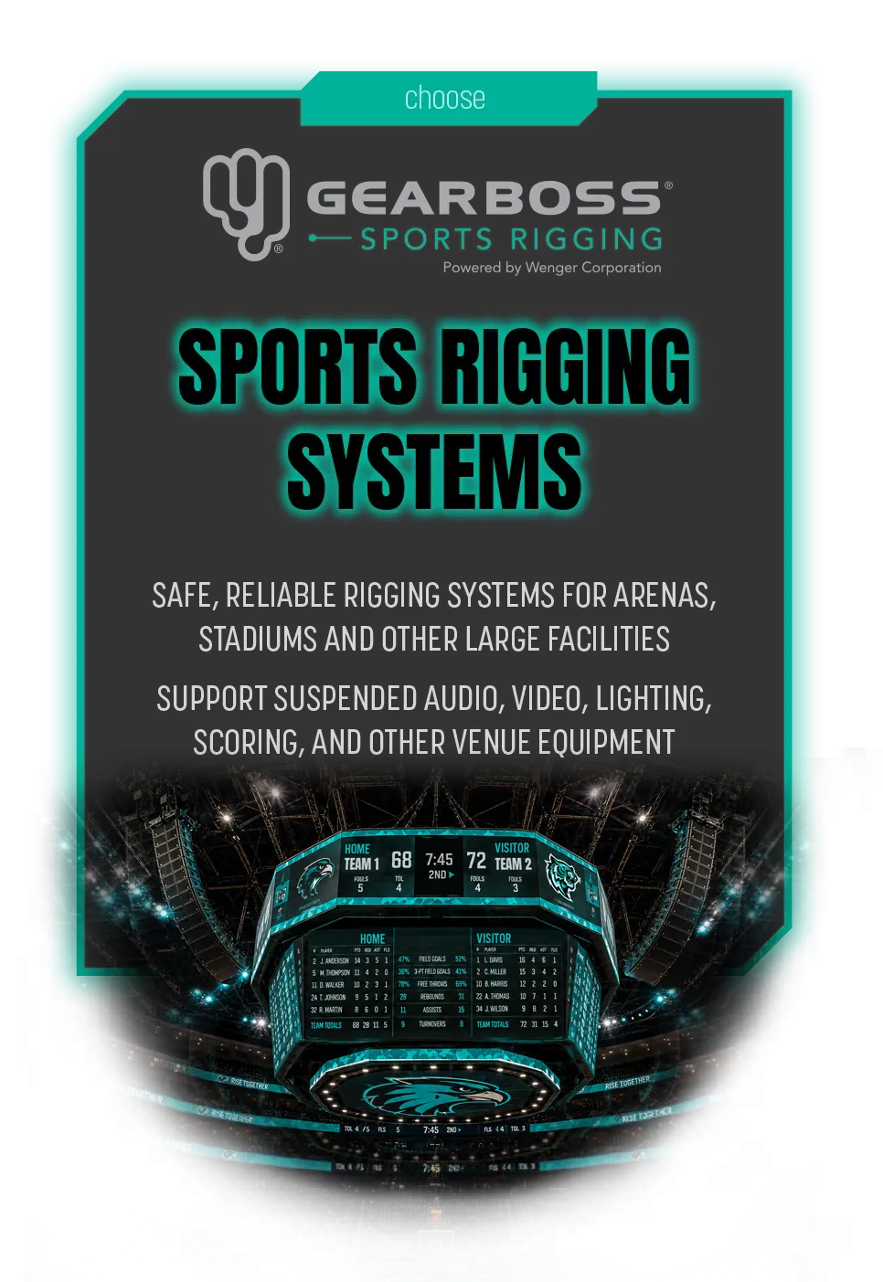 Choose Sports Rigging Systems: safe, reliable rigging for arenas, stadiums, and suspended venue equipment
